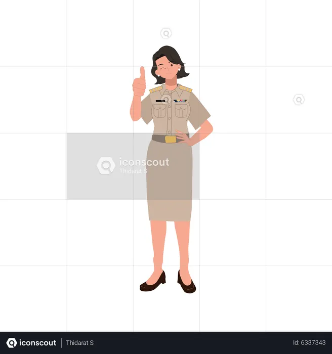 Female officer giving good job gesture  Illustration