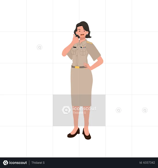 Female officer giving thumb up gesture  Illustration