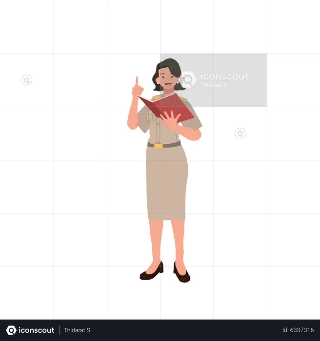 Female officer reading book  Illustration