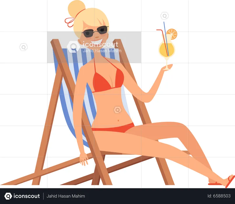Female on beach  Illustration