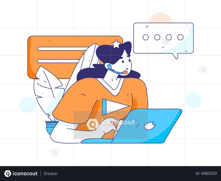 Female operator working on call center  Illustration