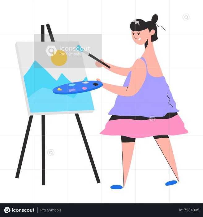 Female Painter doing painting  Illustration