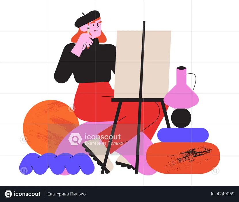 Female Painter drawing painting  Illustration