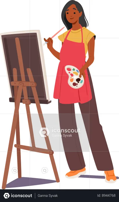 Female painter is sketching on painting board  Illustration