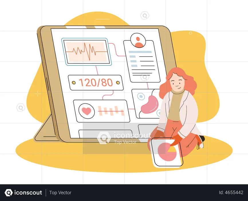 Female patient getting online healthcare results  Illustration