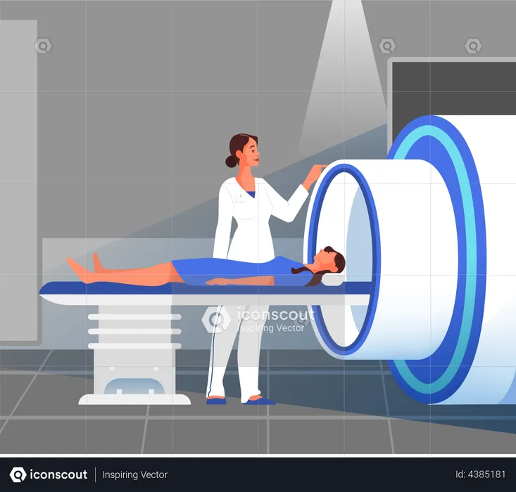 Female patient ready for MRI test  Illustration