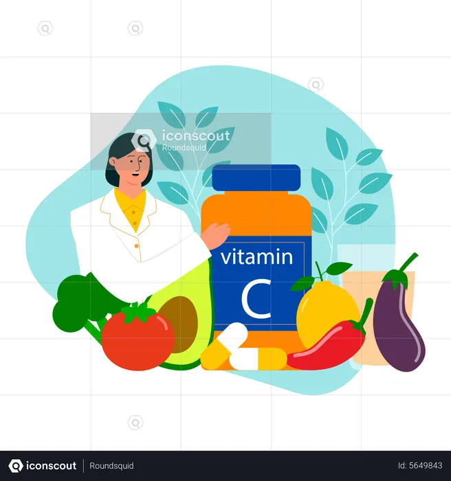 Doctor nutritionist explaining about food that contain vitamin c  Illustration