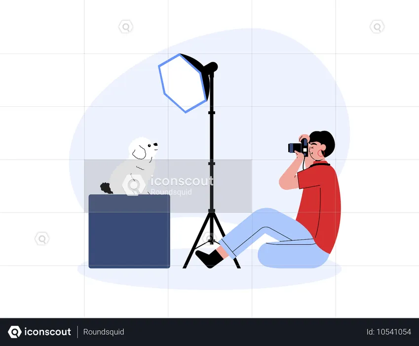 犬の写真撮影をする女性写真家  イラスト