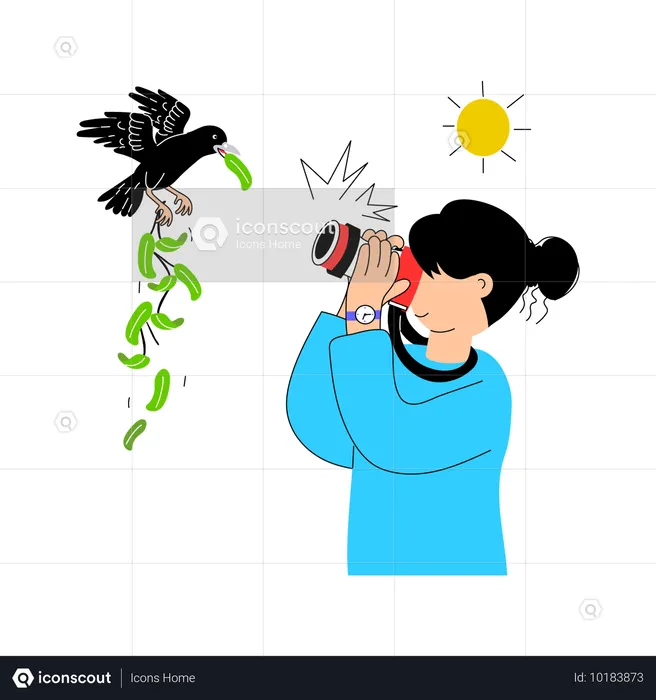 Female Photographer Taking Bird Photo  Illustration