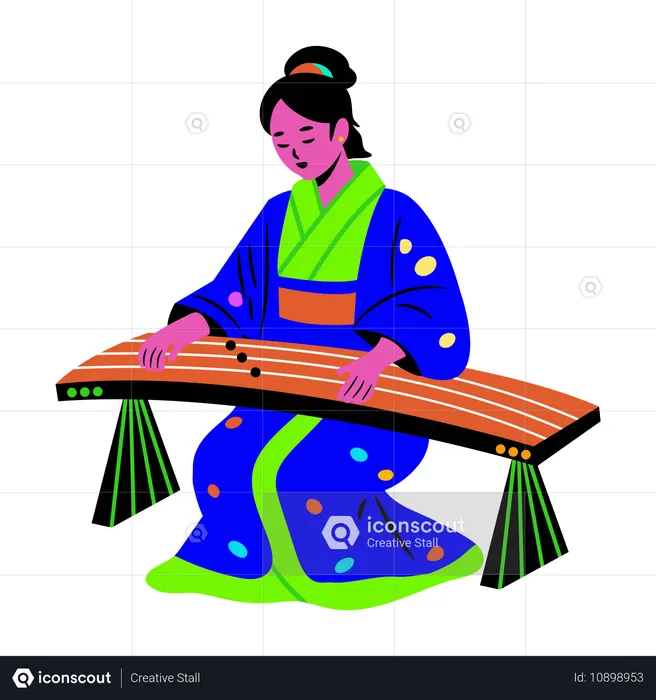 Female playing koto  Illustration