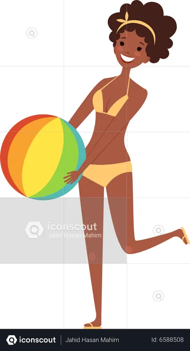 Female playing with beach ball  Illustration