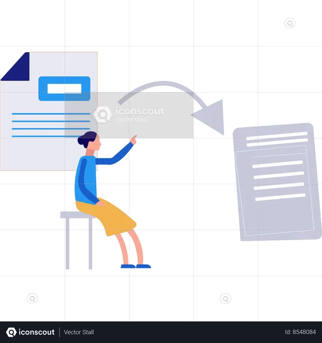 Female pointing at the files conversions  Illustration