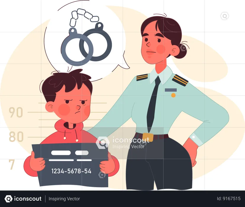 Female police officer arrest  boy  Illustration