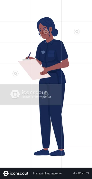 Female police officer writing on clipboard  Illustration