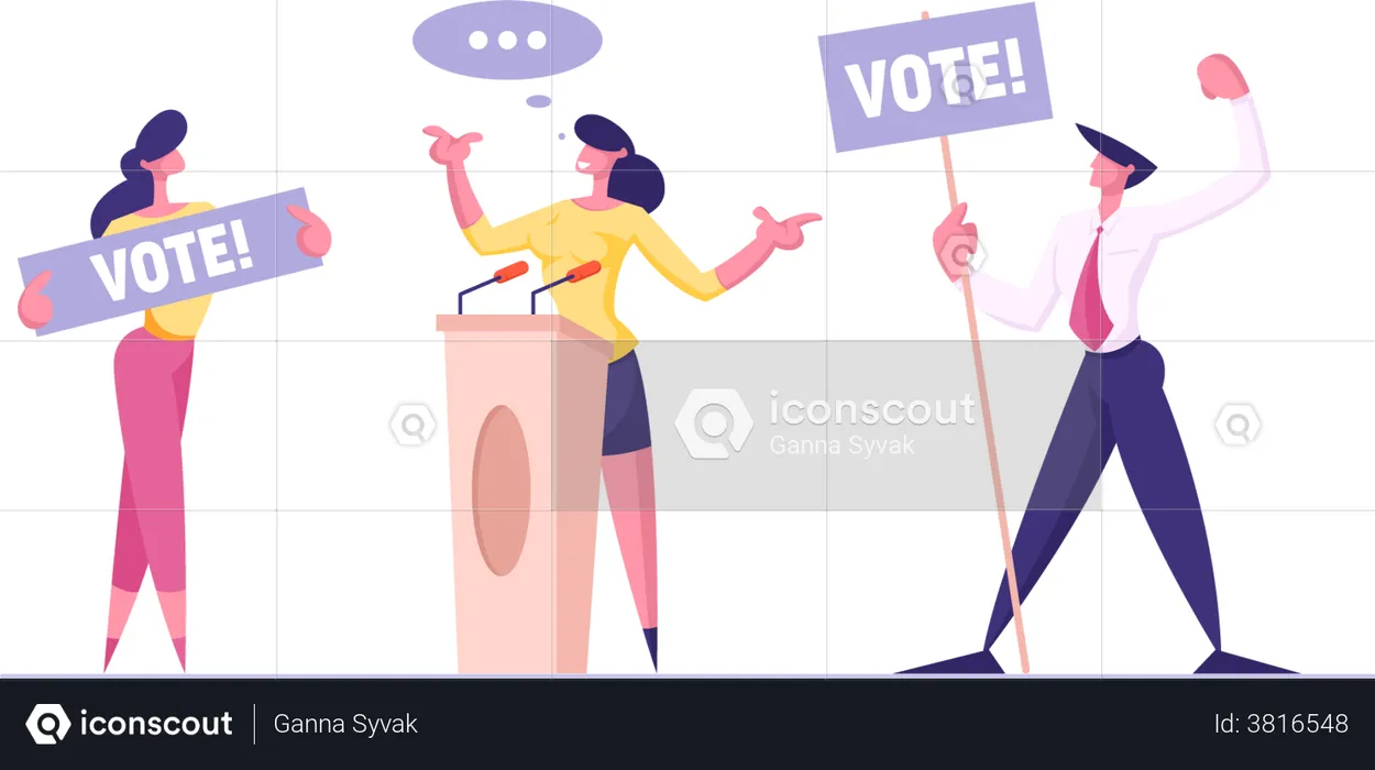 Female political candidate asking for vote  Illustration