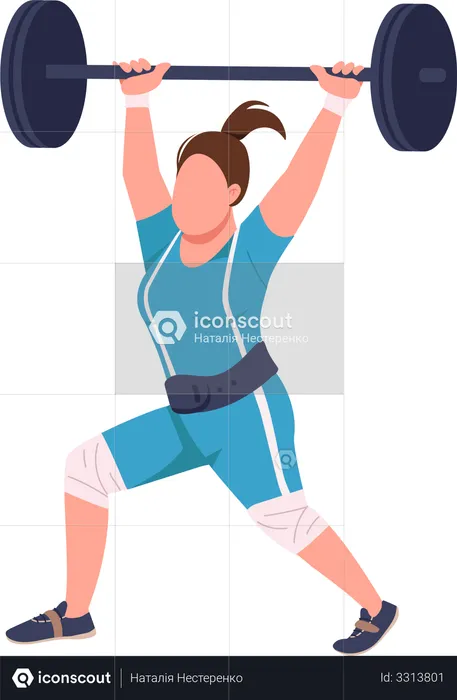 Female powerlifter lifting barbell  Illustration