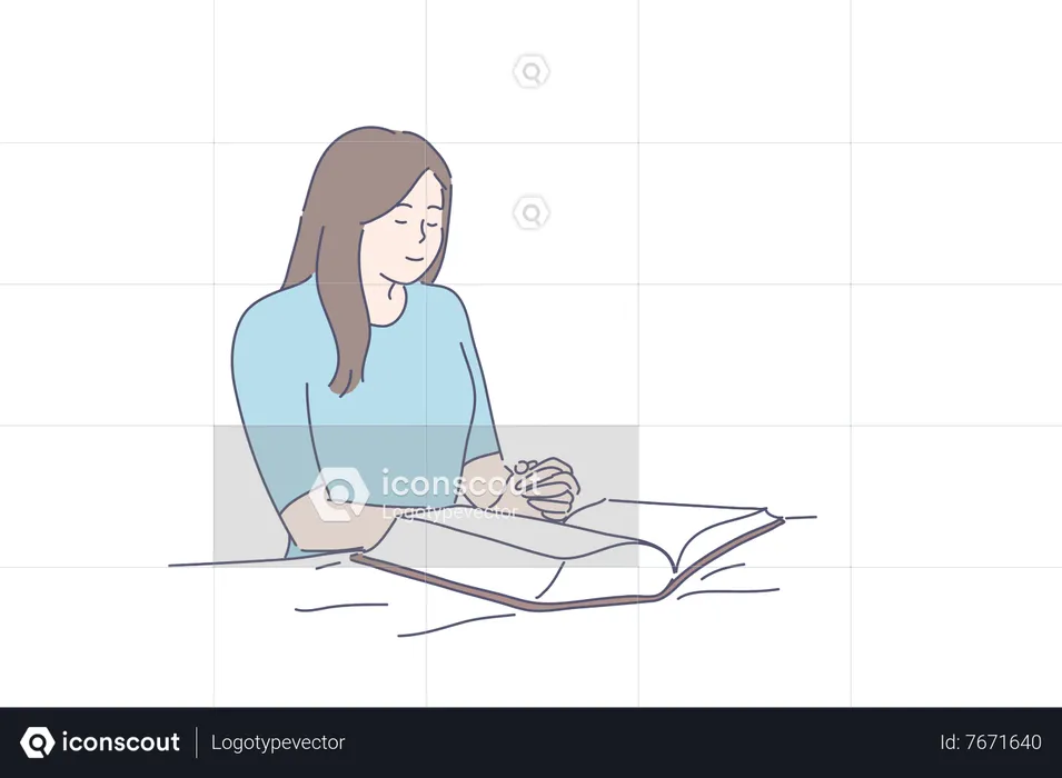 Female praying and reading book  Illustration