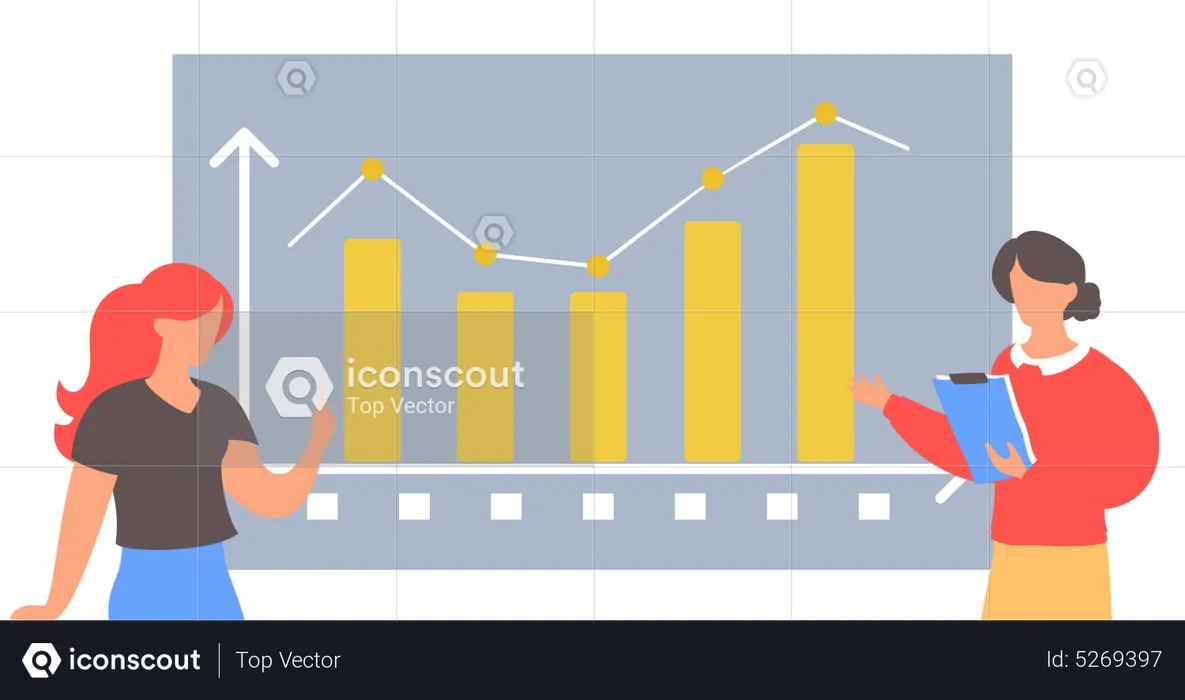 Female presenting Business chart  Illustration