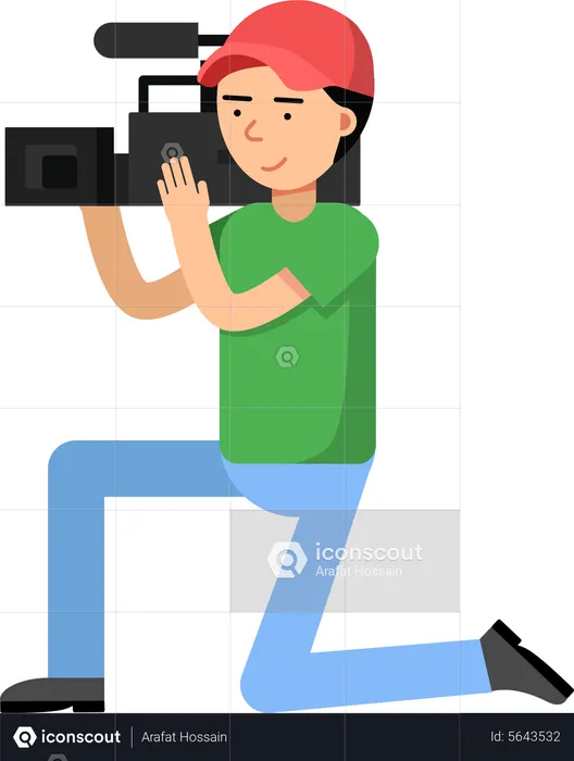 Female Press Worker Taking Video  Illustration
