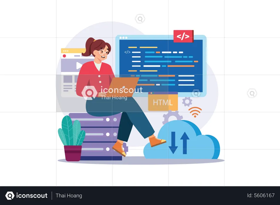 Female Programmer Developed Website  Illustration