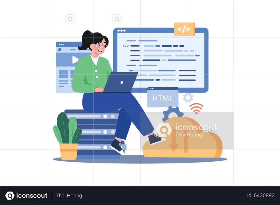 Female Programmer Developed Website  Illustration