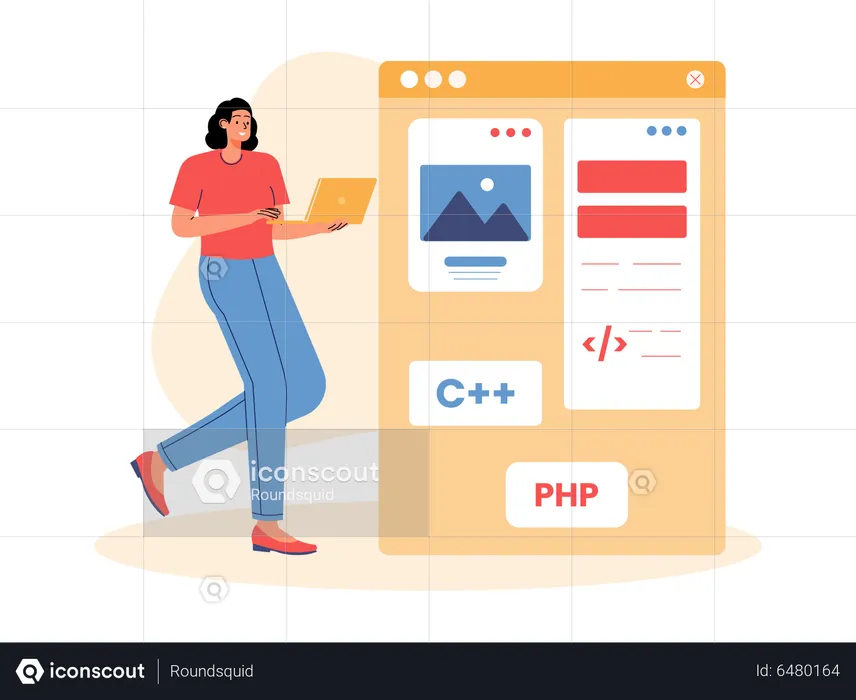 Female programmer developing website  Illustration