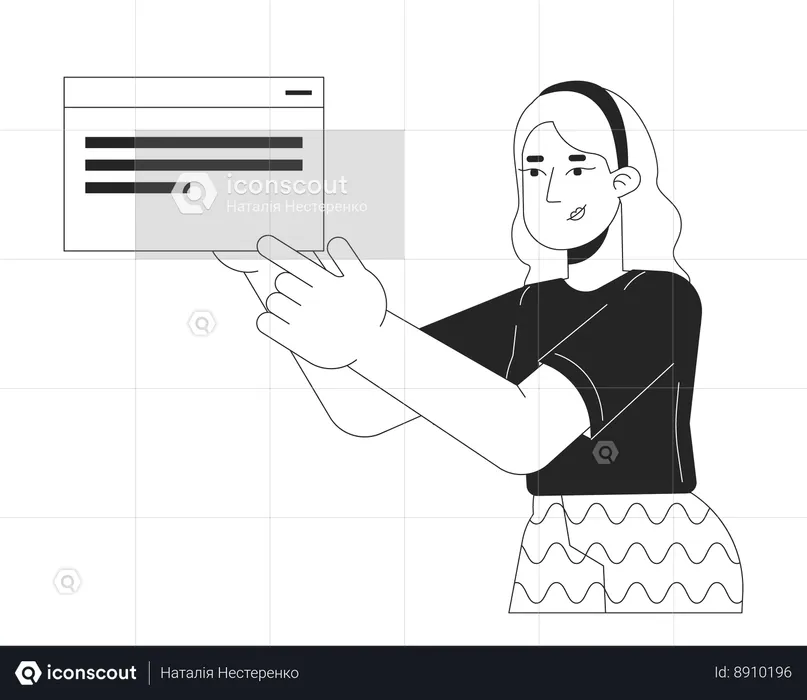 Female programmer showing website  Illustration