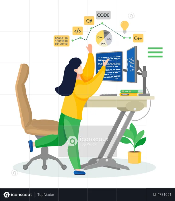 Female Programmer working from home  Illustration