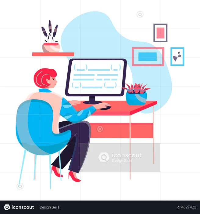 Female Programmer working on computer  Illustration