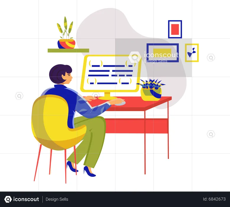 Female Programmer working on computer  Illustration