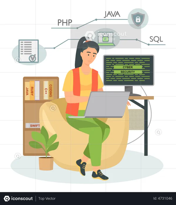 Female Programmer working on web development on computer  Illustration