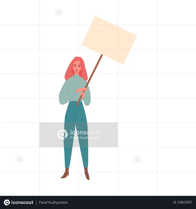 Female protester with blank board  Illustration