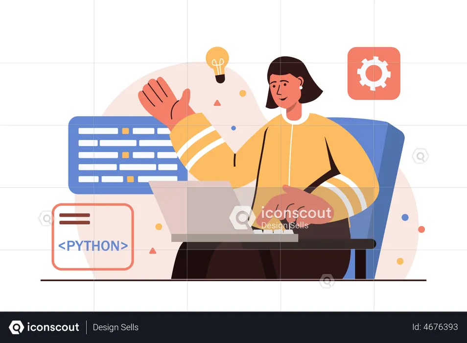 Female python developer working on development  Illustration