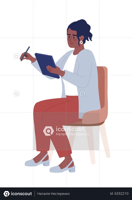 Female questioner with tablet device  Illustration