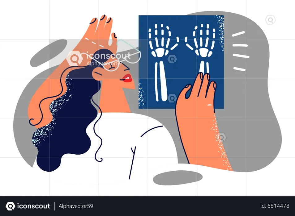 Female radiologist doctor checking hand x-ray report  Illustration
