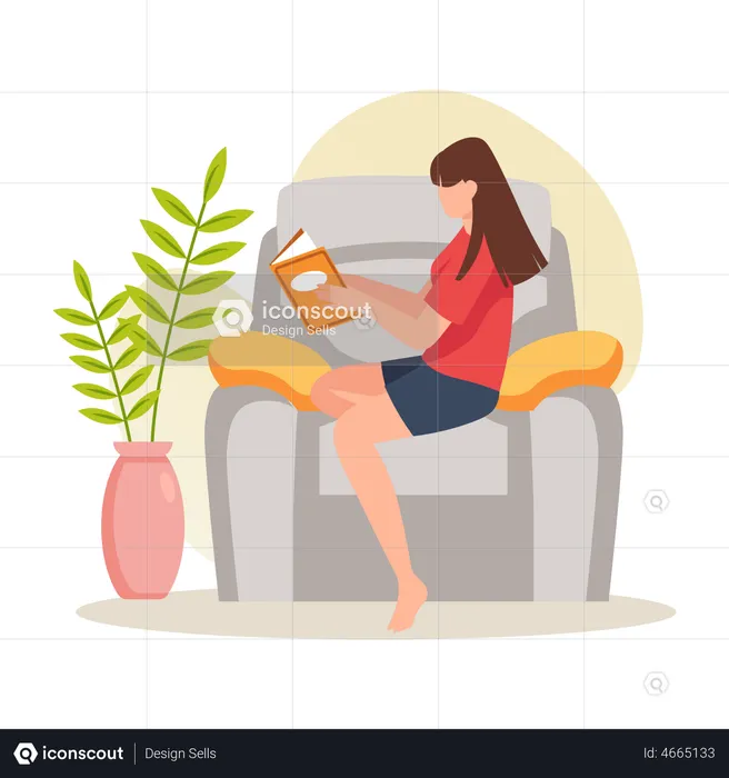 Female read book while sitting on armchair  Illustration