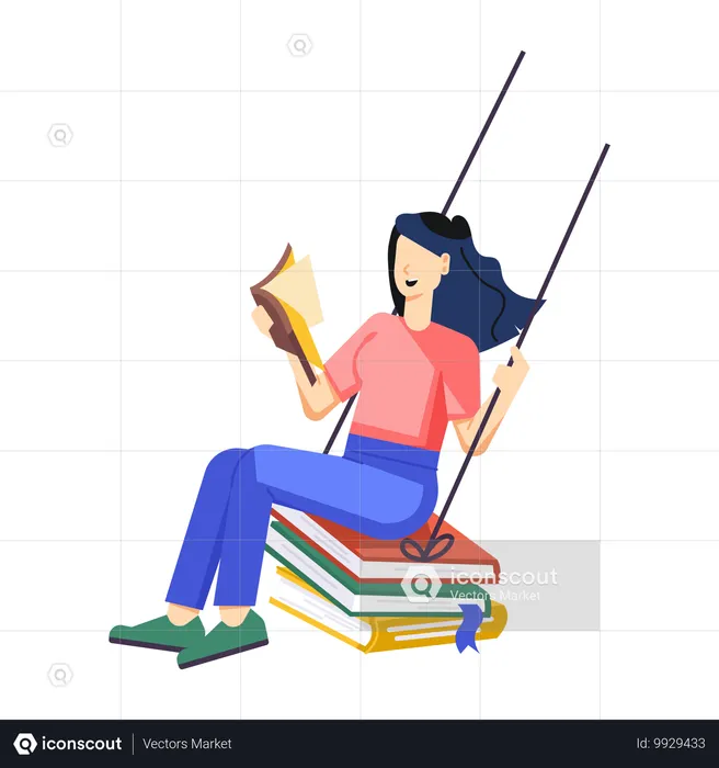 Female Reading Book on Swing  Illustration