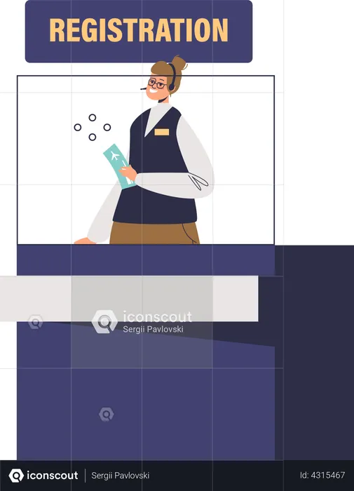 Female receptionist at check-in counter  Illustration