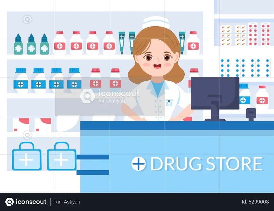 Female receptionist at drug store  Illustration