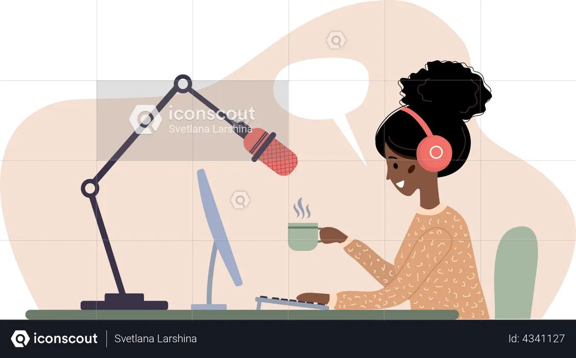 Female recording audio podcast  Illustration