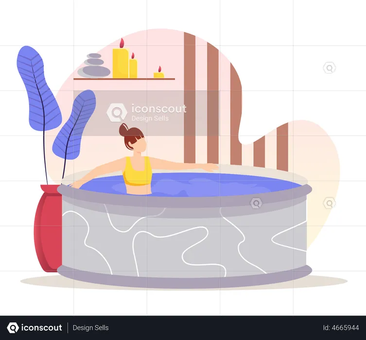 Female relaxing inside bathtub  Illustration