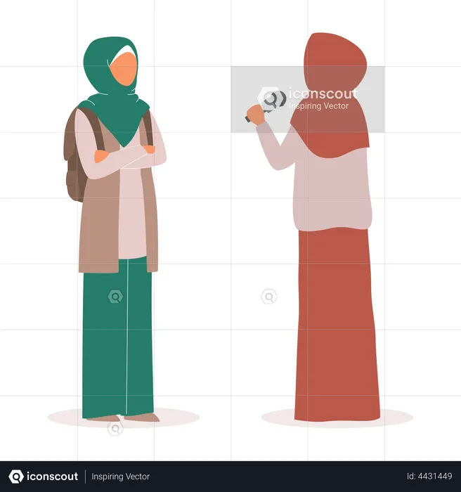 Female reporter interview muslim woman  Illustration