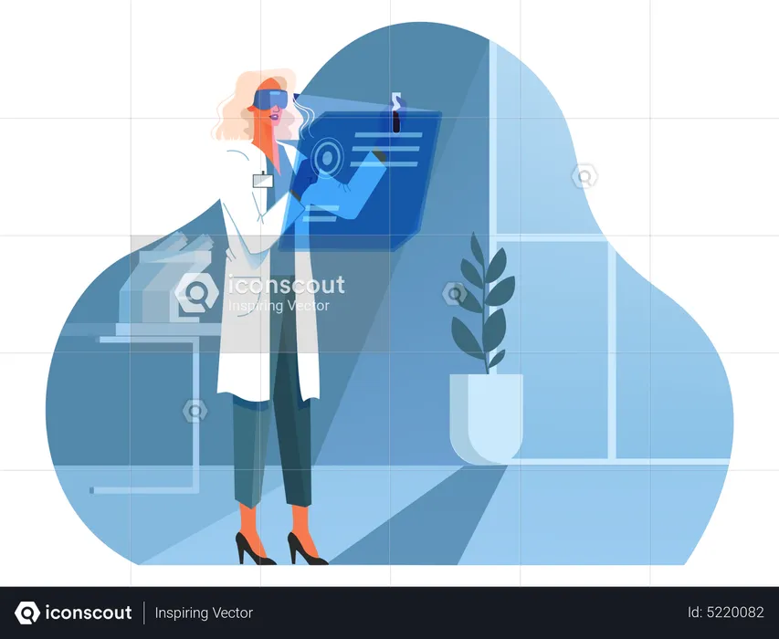 Female researcher using modern technology for research  Illustration