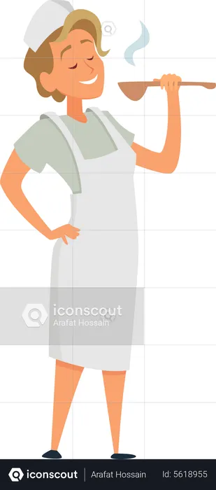 Female restaurant cook taking aroma of food  Illustration