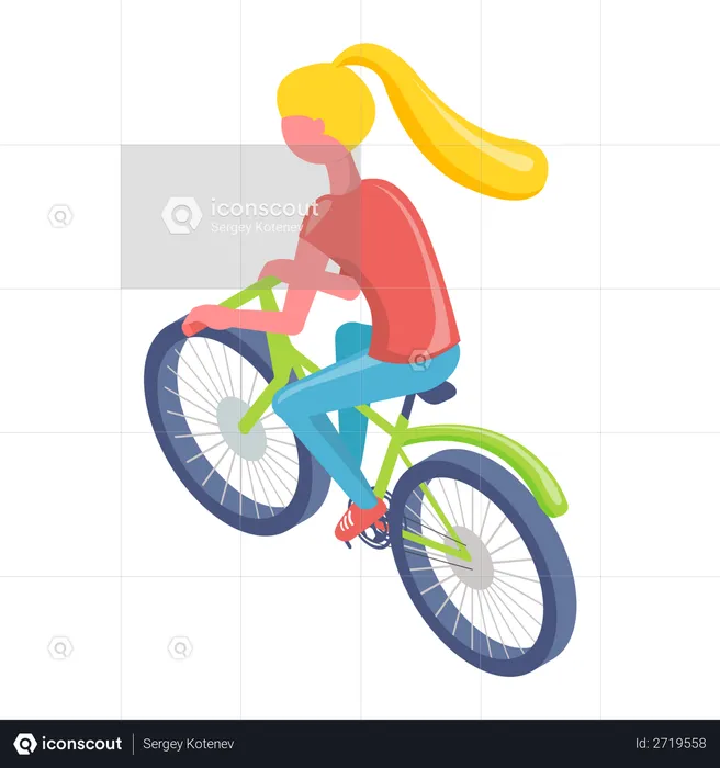Female riding bicycle  Illustration