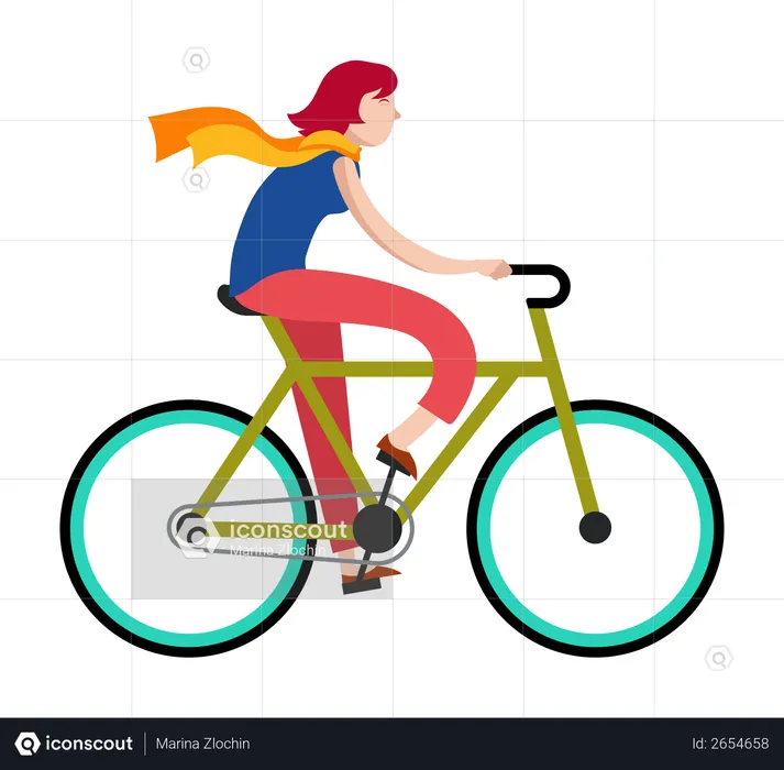 Female riding on bicycle  Illustration