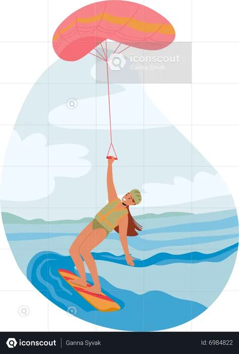 Female Riding Waves And Wind  Illustration