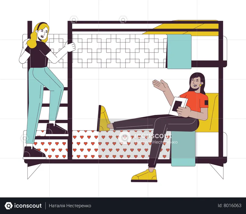 Female roommates in bunkbed  Illustration