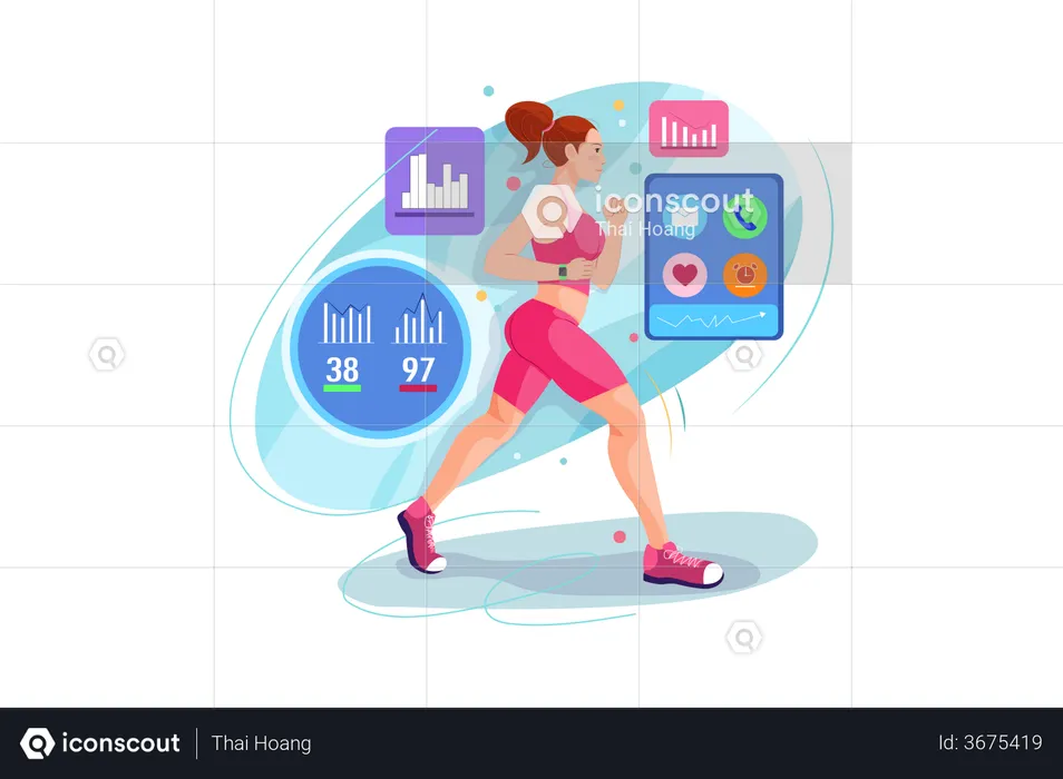 Female runner running wearing smartwatch  Illustration