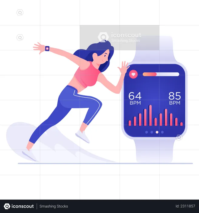 Female runner wearing smartwatch  Illustration
